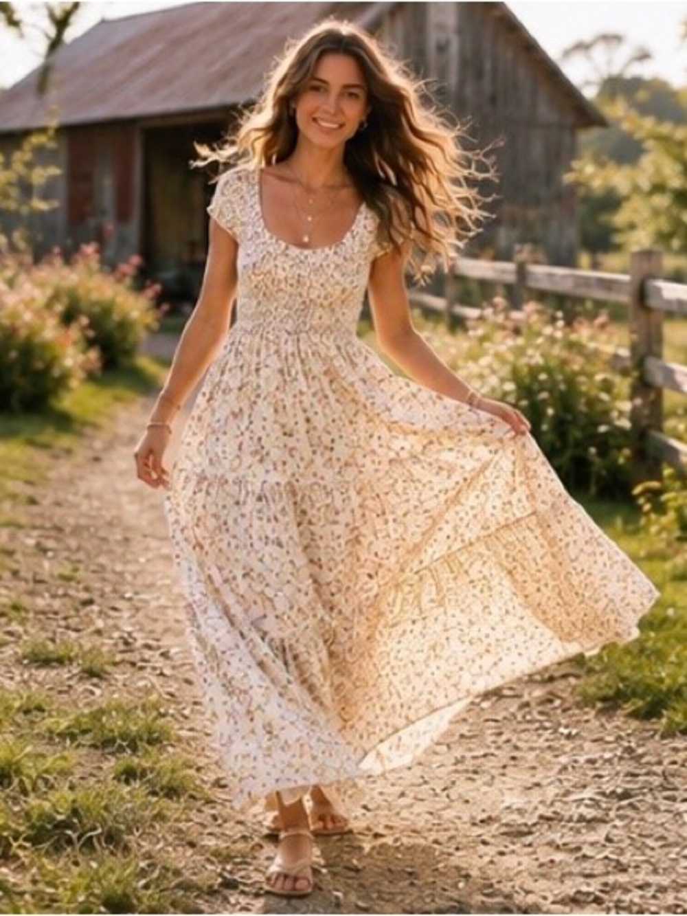 Million Colors Smocked Floral Tiered Maxi Dress| Cottagecore Boho Romantic S M L